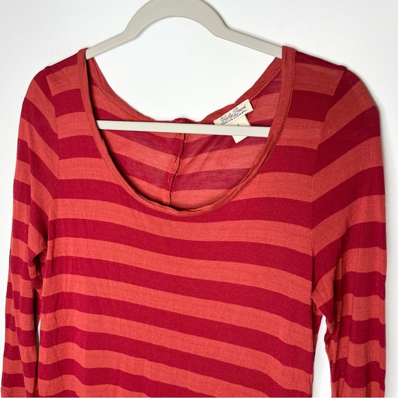 Lucky Brand Orange & Red 3/4 Sleeve Striped Top Blouse Button Back Size Medium - Picture 3 of 9
